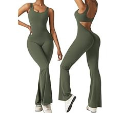 Vertvie Women Sleeveless Flare Jumpsuits Sexy Backless Tank Tops Bodycon Scrunch Butt Yoga Romper... | Amazon (US)