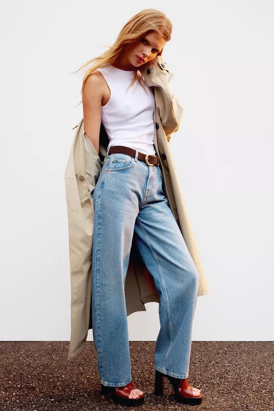 Z1975 HIGH-WAISTED WIDE LEG TAPERED BELTED JEANS | Zara US