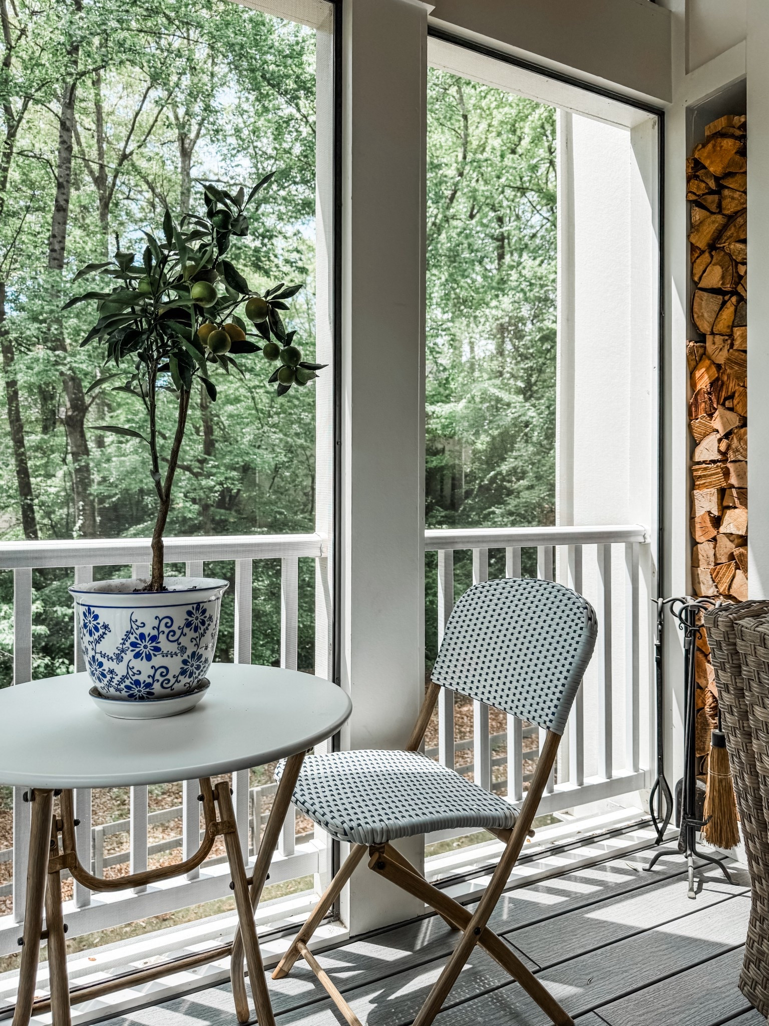 Cafe table corner on the patio. 

#outdoorliving #outdoorfurniture #outdoorrug #ottoman #swivelchair #targethome #walmarthome 

#LTKFindsUnder100 #LTKHome #LTKSaleAlert