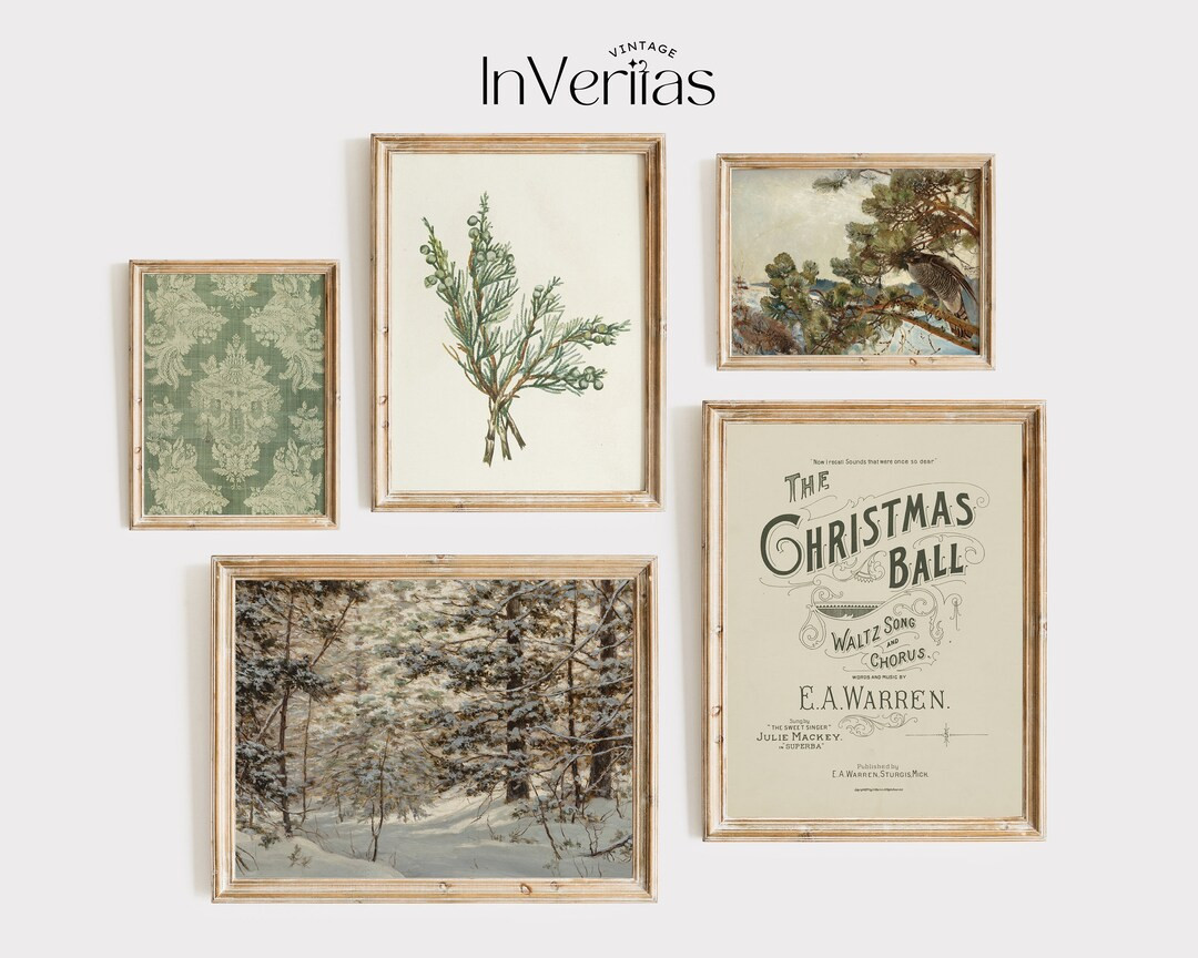 Vintage Green Christmas Gallery Wall Set  Bundle of 5 Prints - Etsy | Etsy (US)