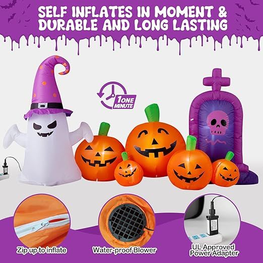Danxilu 8FT Long Halloween Inflatables Outdoor Decorations - Blow Up Pumpkin Combo with Ghost and... | Amazon (US)