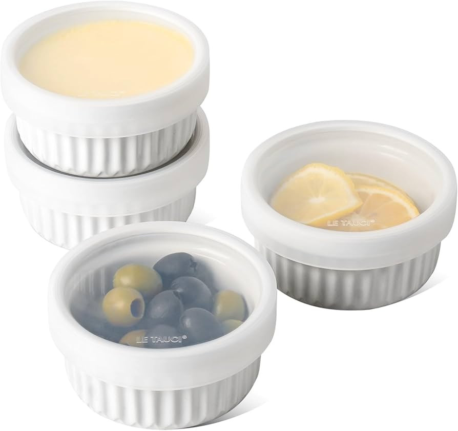 LE TAUCI Ramekins with Silicone Lids, 4 OZ Ceramic Soufflé Dishes, Ramekin Bowls for Crème Brû... | Amazon (US)