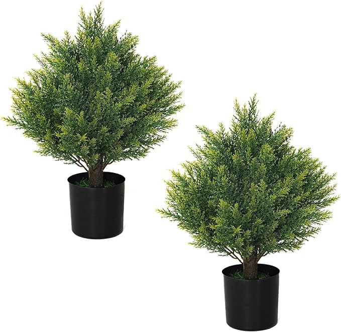 Two 19''T Artificial Topiary Ball Trees, Artificial Small Shrub Plants, UV Resistant Potted Plant... | Amazon (US)