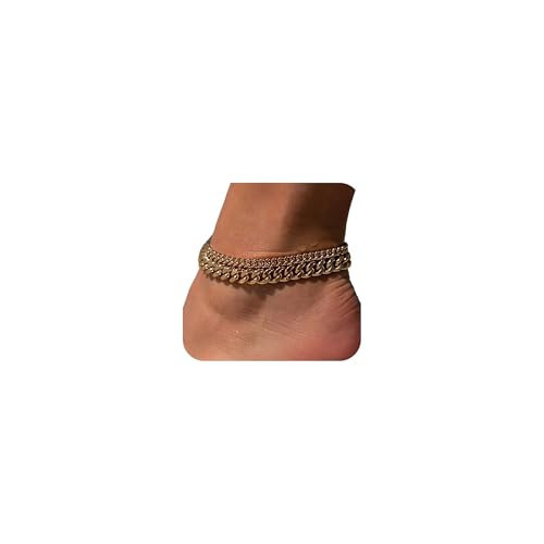 Tewiky Chunky Ankle Bracelets for Women,Dainty Layered Waterproof Anklet for Women Adjustable Cuban Set Stackable Cute Summer Beach Jewelry Gift | Amazon (US)