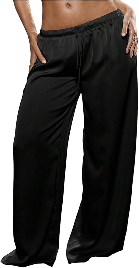 GORGLITTER Women's Wide Leg Satin Pants Baggy Palazzo Pants Loose Trousers | Amazon (US)