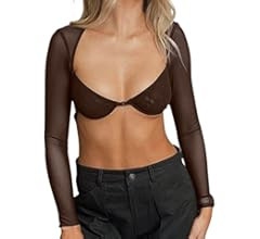 Remidoo Women's Sexy Sweetheart Neck Sheer Mesh Long Sleeve Crop Top T-Shirt | Amazon (US)