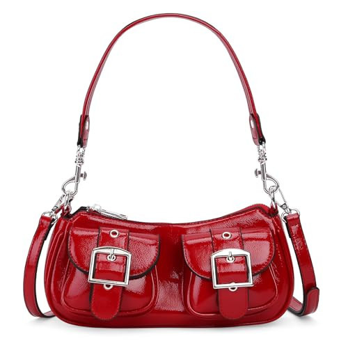 hibear Y2K Shoulder Bag for Women,Burgundy Purse Cute Red Tote Crossbody Handbag Double Pocket Faux Leather Hobo Bag for Work (RED) | Amazon (US)