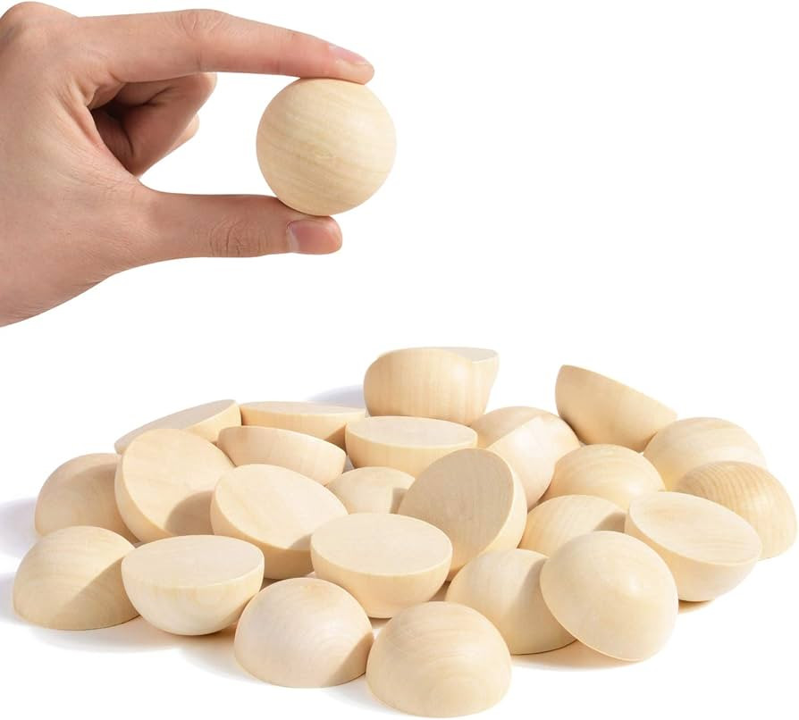 Split Wood Balls 1.5 inch Half Wooden Balls 40mm Unfinished Half Wooden Beads for Crafts and Art ... | Amazon (US)