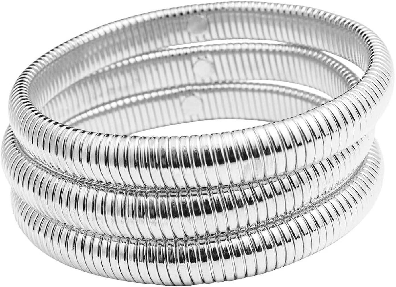 Pingyongchang Gold Silver Chunky Bangle Stretch Bracelets For Women Men 14K Gold Filled Stainless... | Amazon (US)