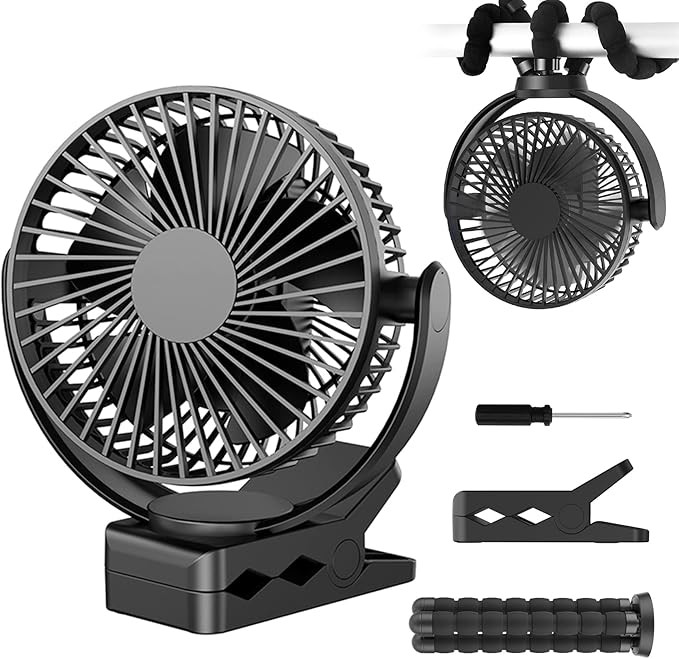 Mini Baby Stroller Fan , 5-Inch Handheld Portable Fan, 3 Speed USB Clip Fan, 5000mAh Rechargeable... | Amazon (US)