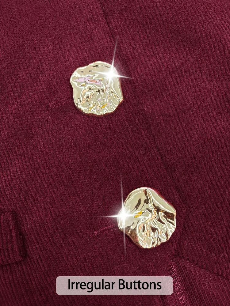 Pariaura Women's Burgundy Corduroy V-Neck Corduroy Metal Button Vest / Casual Elegant Commuter / ... | SHEIN