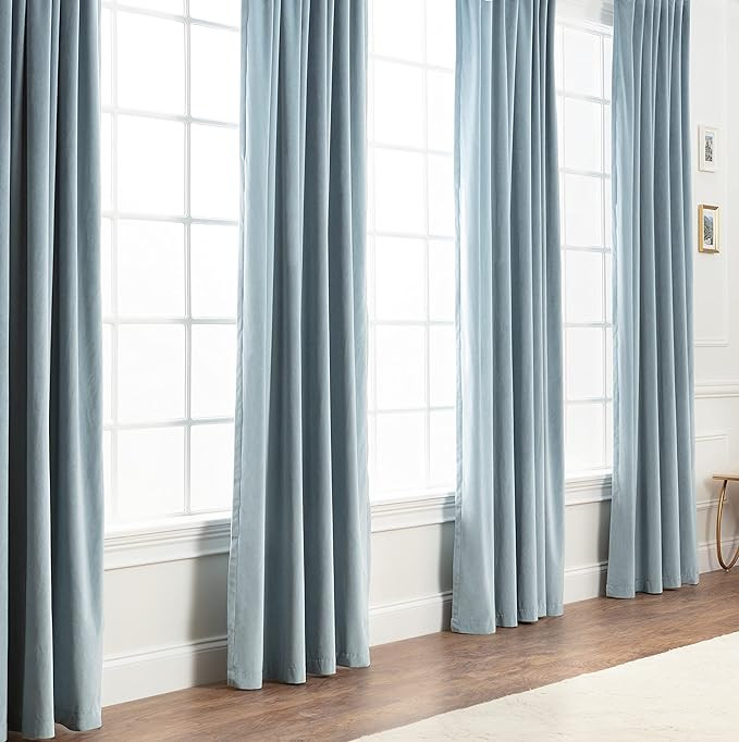 Chanasya Dusty Blue Velvet Curtains Panel Set 2 -Piece - Classy Partial Blackout Curtains Room Da... | Amazon (US)