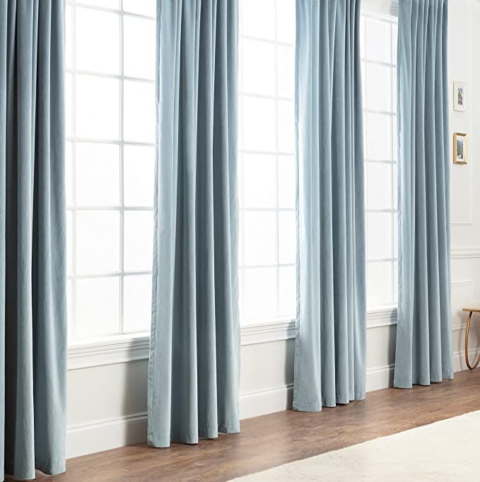 Chanasya Dusty Blue Velvet Curtains Panel Set 2 -Piece - Classy Partial Blackout Curtains Room Da... | Amazon (US)