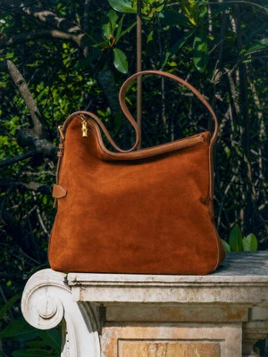 J.McLaughlin Women's The Montecito Suede Hobo Bag Saddle | Leather/Suede | J.McLaughlin