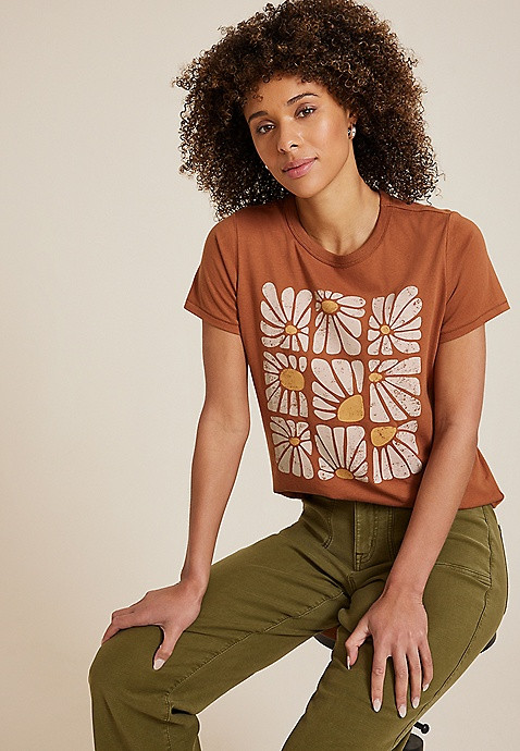 Stacked Retro Flower Classic Fit Graphic Tee | Maurices