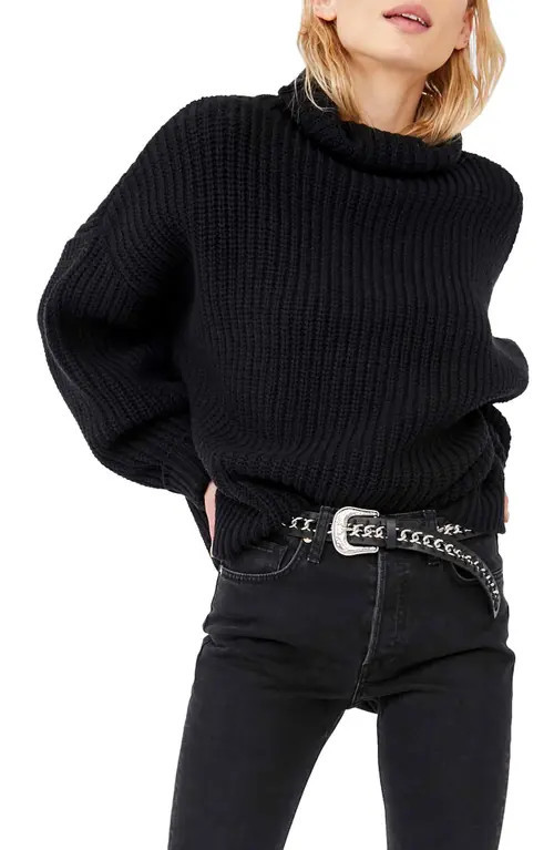 Free People Swim Too Deep Turtleneck Sweater in Black at Nordstrom, Size Large | Nordstrom