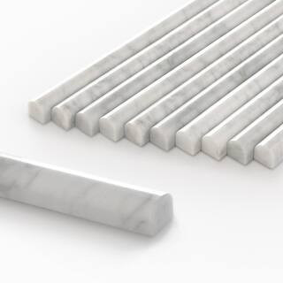 Honed Carrara White 12 in. x 0.75 in. Natural Marble Wall Pencil Tile Backsplash Accessory Wall Tile Trim (10-Pack) | The Home Depot
