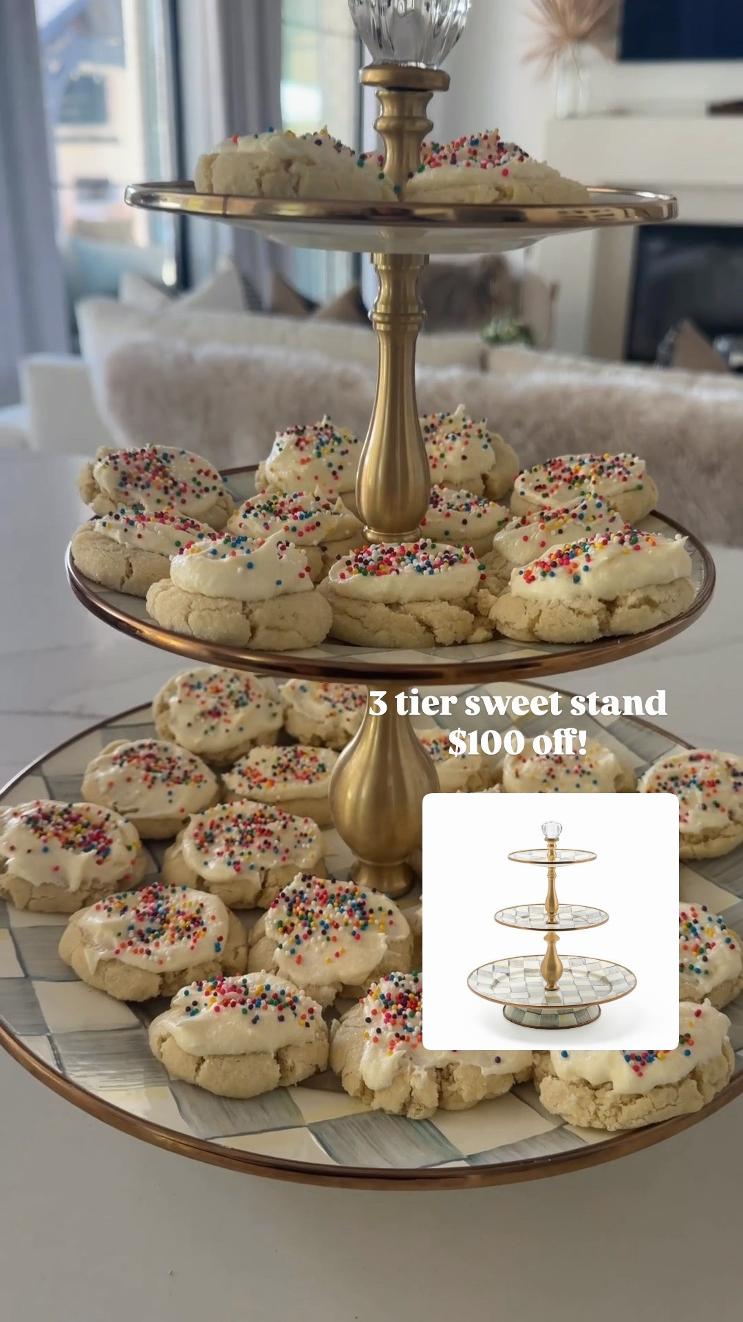 Sterling check three tier sweet stand was $299.95 now $199! Mackenzie-Childs barn sale!

#LTKOver40 #LTKHome #LTKSaleAlert