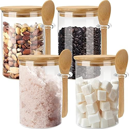 Set of 3 Airtight Glass Jars with Bamboo Lids and Spoons - 20oz Decorative and Durable Borosilica... | Amazon (US)