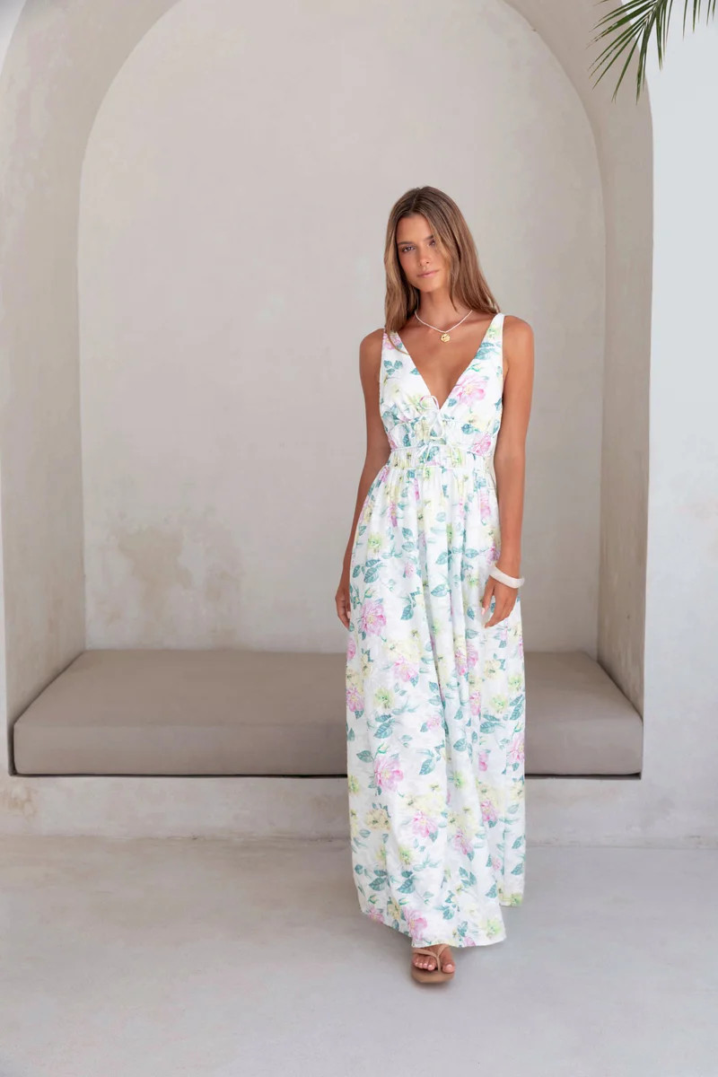 Peach Passion Maxi Dress White | Fortunate One