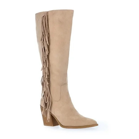 Time And Tru Women's Faux Suede Tall Fringe Boots | Walmart (US)