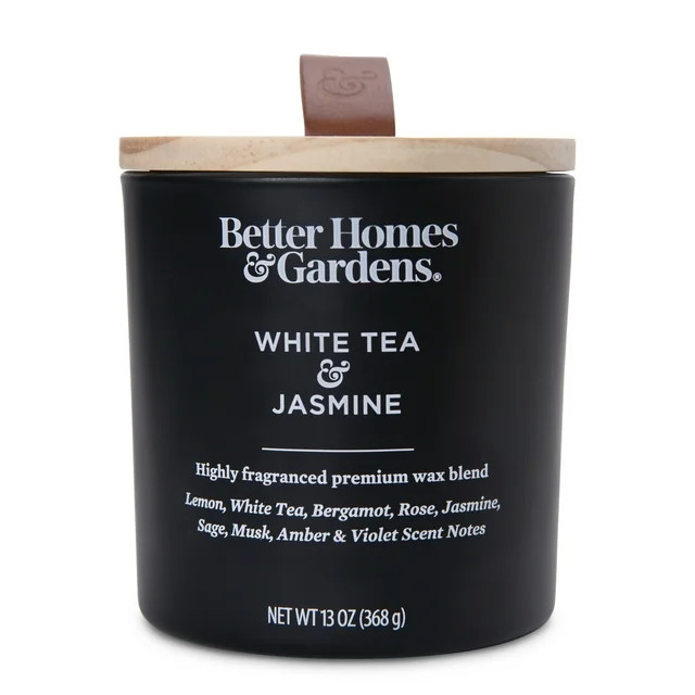Better Homes & Gardens 13oz White Tea & Jasmine Scented Wooden Wick Candle | Walmart (US)