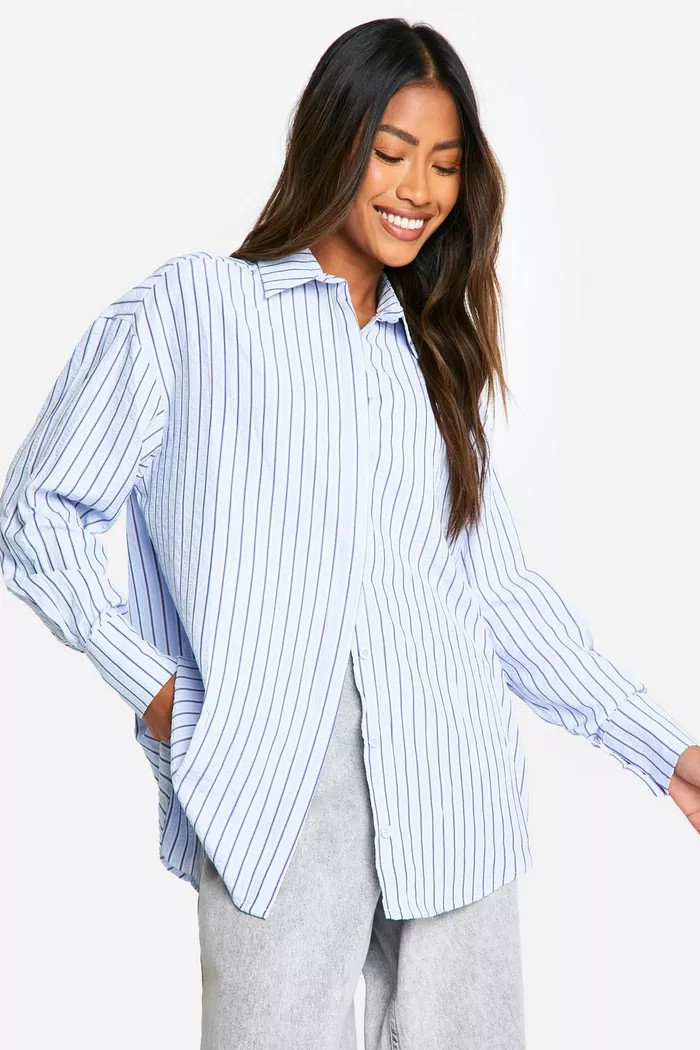 Oversized Textured Stripe Shirt | boohoo (US & Canada)