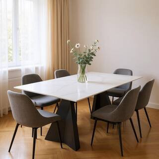 White Stone 79.00 in. Double Pedestal Base Dining Table Seats 6 | The Home Depot