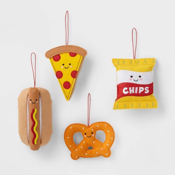 4pk Chips, Pretzels, Hotdog & Pizza Stuffed Felt Food with Embroidered Faces Christmas Tree Ornam... | Target