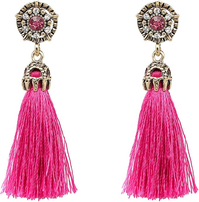 Women Vintage Earring Hollow Crystal Tassel Dangle Stud Earrings | Amazon (US)