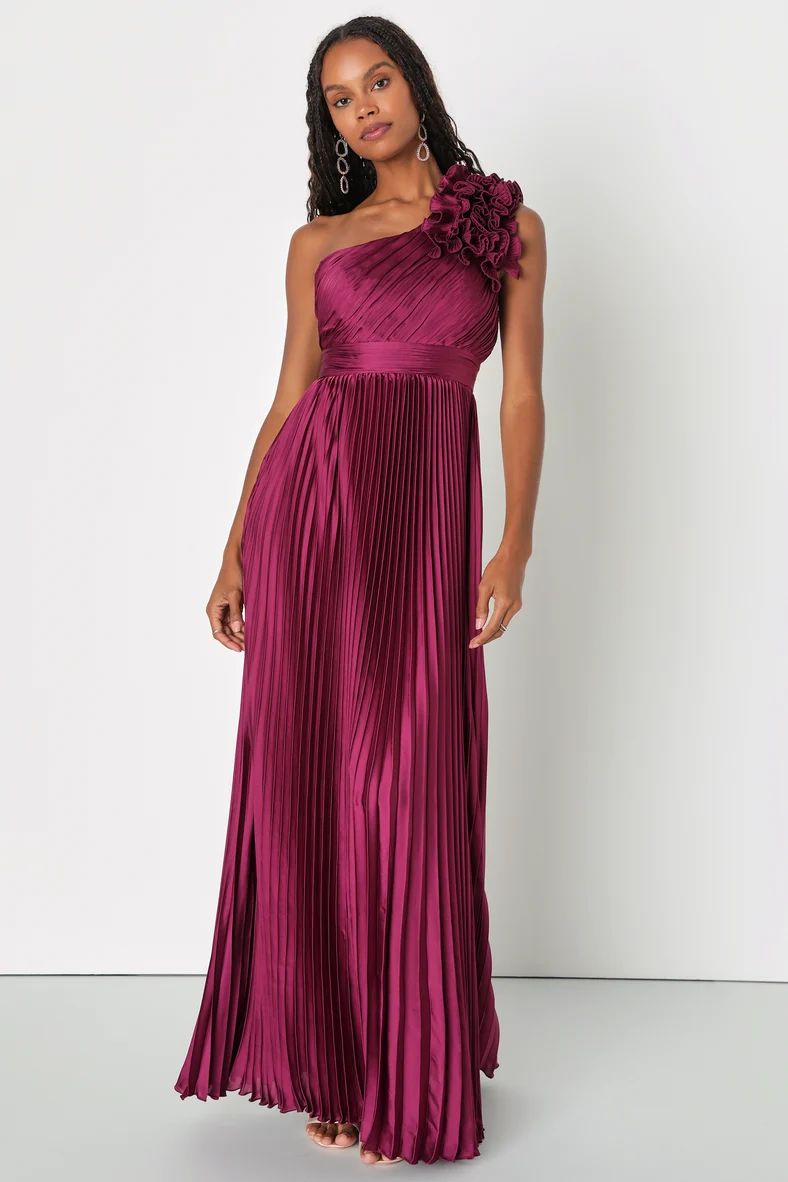 Radiant Affair Plum Purple Satin Pleated One-Shoulder Maxi Dress | Lulus (US)