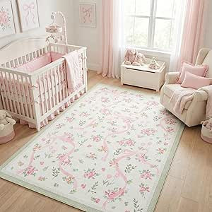 GarveeHome Coquette Pink and Green Bow Rugs for Bedroom Girls, 4x6 Rug for Living Room with Soft ... | Amazon (US)