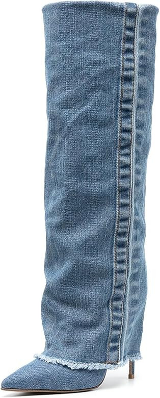 High Heels Women Knee High Boots Stiletto Pointed Toe Pull On Fashion Cowboy Long Boots Fall Wint... | Amazon (US)