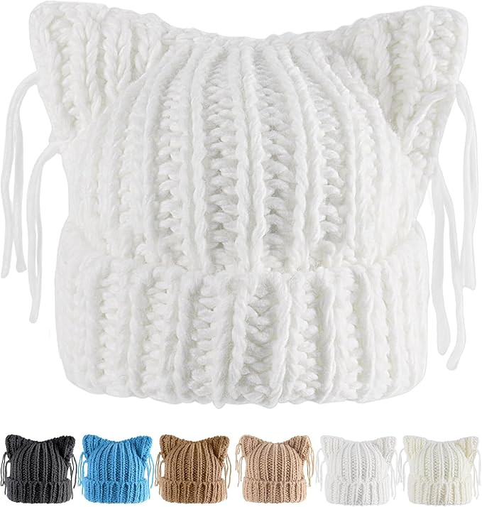 Babalet Cat Ear Beanie for Women Warm Winter Cap Chunky Knit Crochet Hat Slouchy Fox Hat Women Wi... | Amazon (US)
