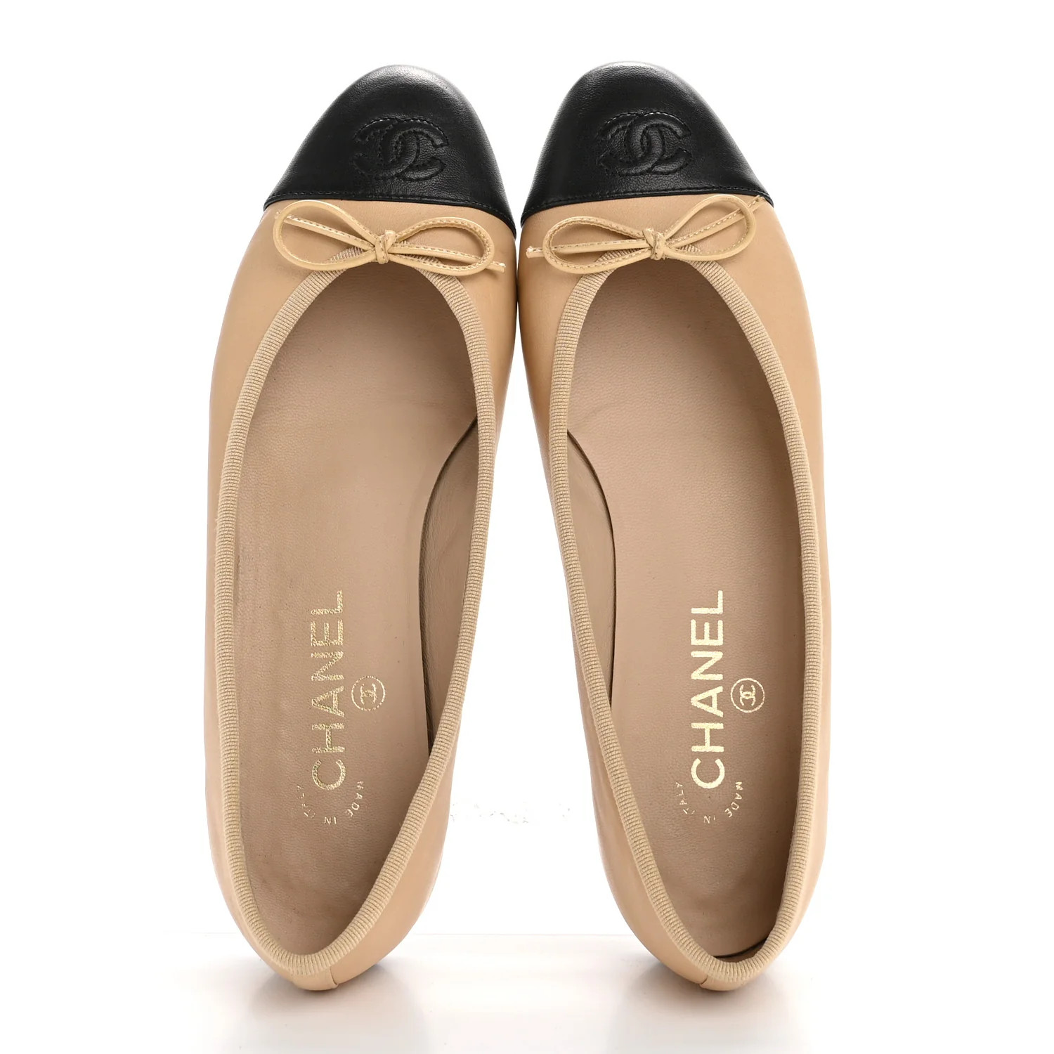 Lambskin Cap Toe CC Ballerina Flats 39 Beige Black | FASHIONPHILE (US)