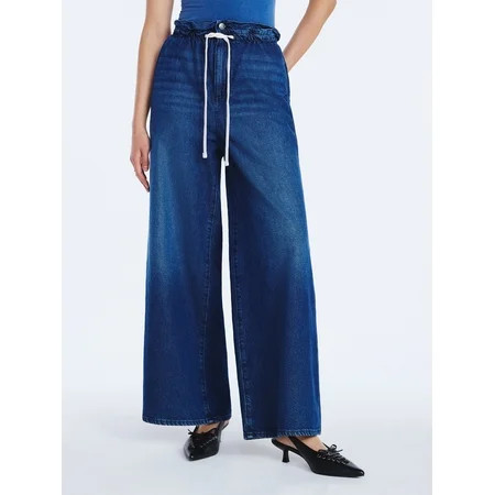 Scoop Women's Paperbag Waist Wide Leg Cotton Pants, 30" Inseam, Sizes XS-XXL | Walmart (US)