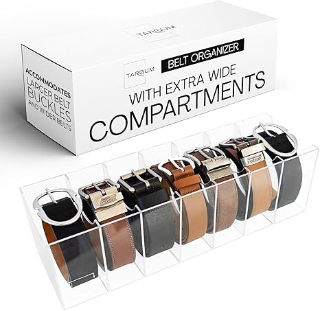 Targum Belt Organizer for Large Buckles – Extra-Wide Acrylic Belt Organizer with 7 Compartments... | Amazon (US)
