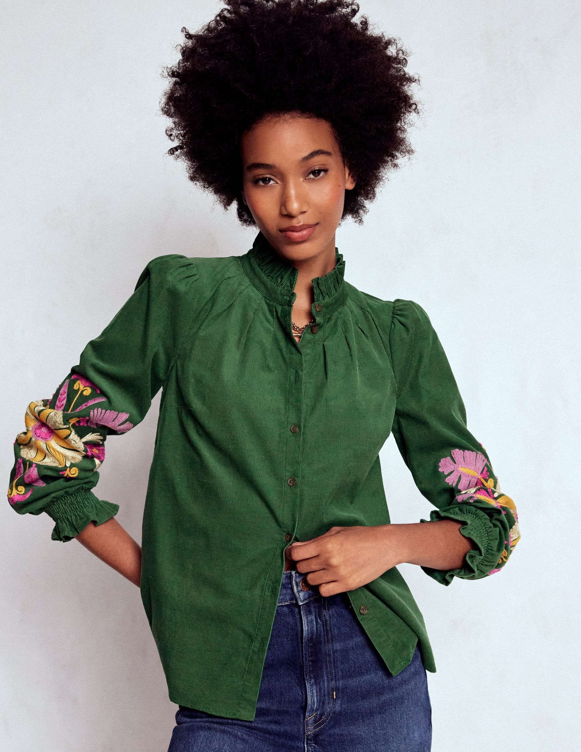 Lorna Cord Top-Hunter Green Embroidered | Boden (US)