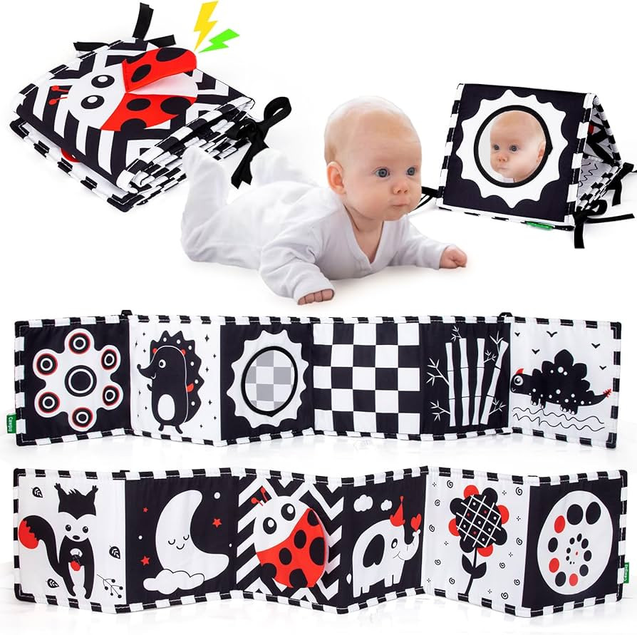 Cawgug Black and White High Contrast Baby Toys for Newborn Brain Development Tummy Time Soft Book... | Amazon (US)