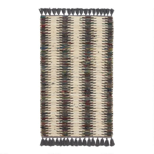 Ivory Stripe Recycled Cotton Chindi Area Rug | World Market