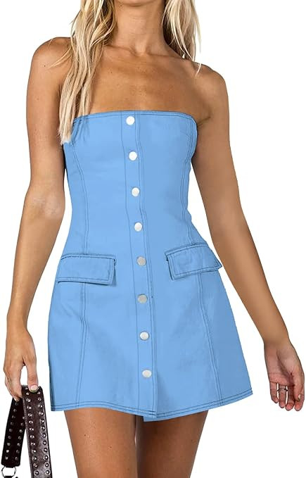 Jeanewpole1 Womens Strapless Tube Top Mini Dress Sexy Bandeau Backless Bodycon Short Dress | Amazon (US)