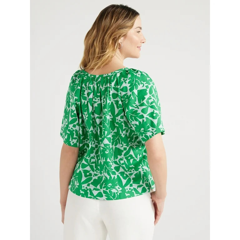 Free Assembly Women’s Square Neck Top with Short Sleeves, Sizes XS-XXL | Walmart (US)