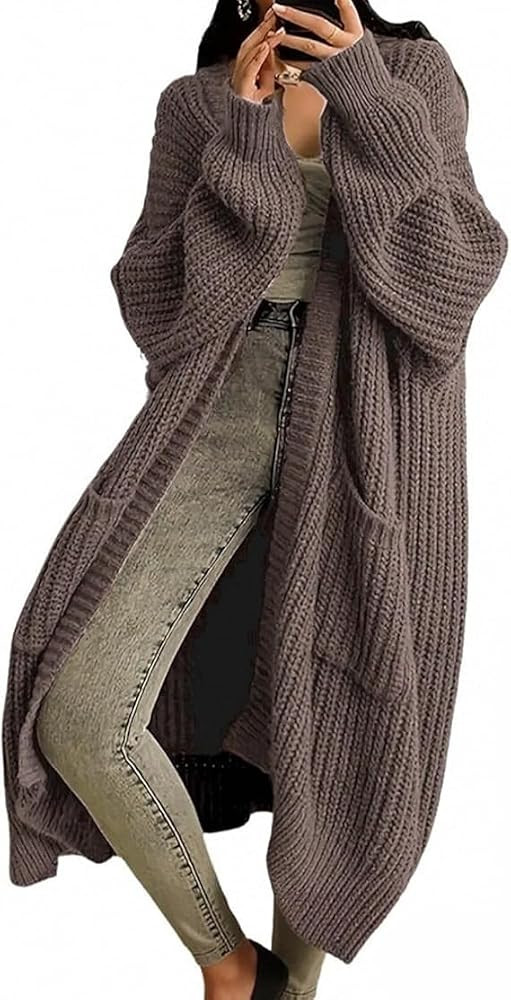 Womens Long Cardigan Sweaters Oversized Open Front Knit Chunky Warm Sweater Coat Fall Winter Knee... | Amazon (US)