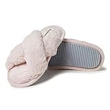 Dearfoams Women's Jessica Furry Cross Band Slide Slipper, Dusty Pink, Small | Amazon (US)