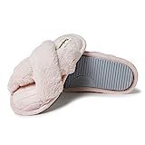 Dearfoams Women's Jessica Furry Cross Band Slide Slipper, Dusty Pink, Small | Amazon (US)