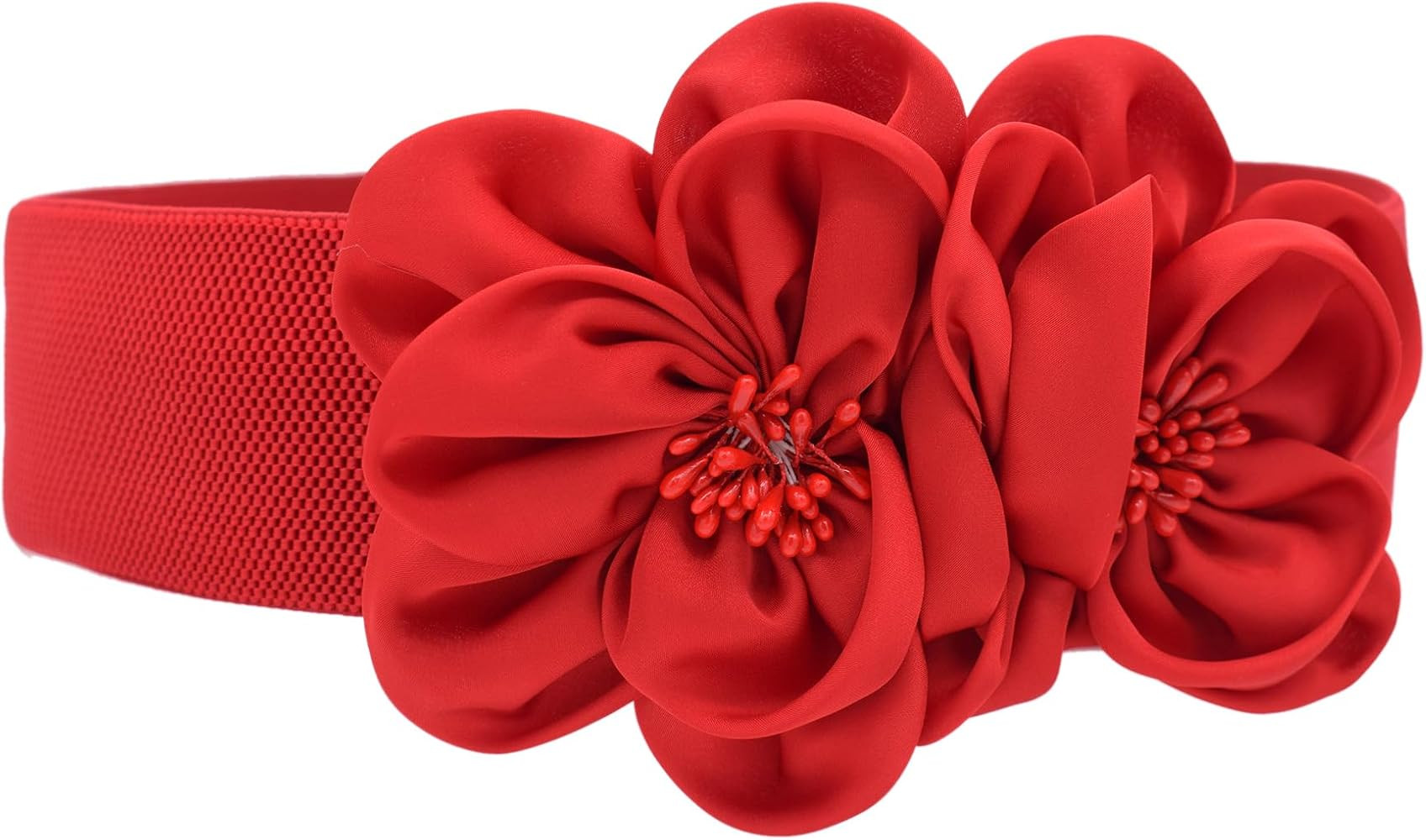 Women Flowers Waist Belt Buckle Big Stretch D\u00e9cor Adjustable Elastic Wide Belt for Dress | Amazon (US)