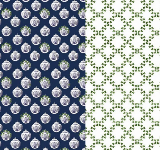 Reversible Navy Ginger Jar and Green Trellis Gift Wrap | The Enchanted Home