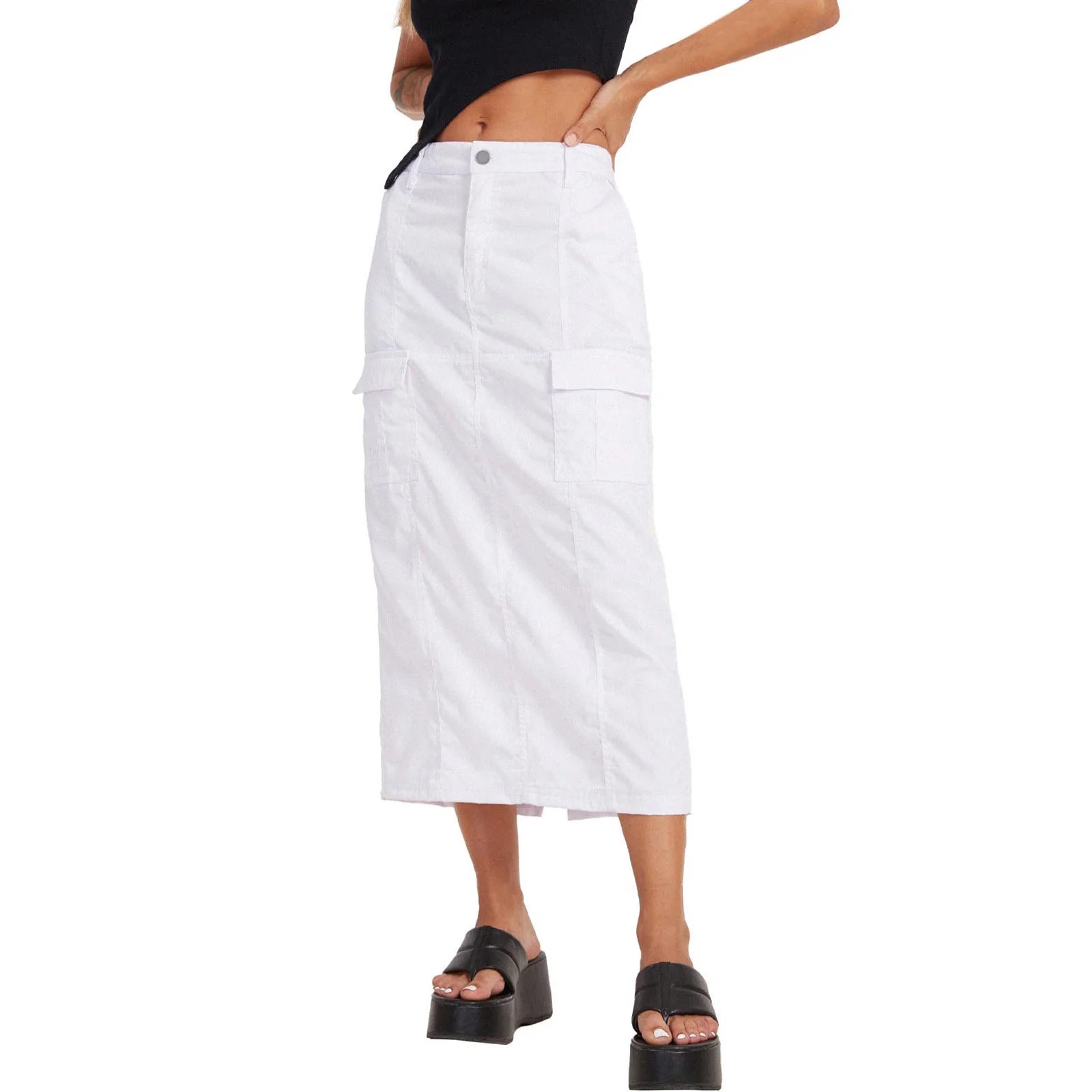 Golf Skirts For Women Solid Casual High Waist Slim Back Split Jean Skirt With Pockets White | Walmart (US)