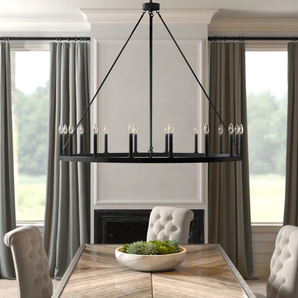 Avalee 16 - Light Living Room Steel Dimmable Wagon Wheel Chandelier UL Certified | Wayfair North America