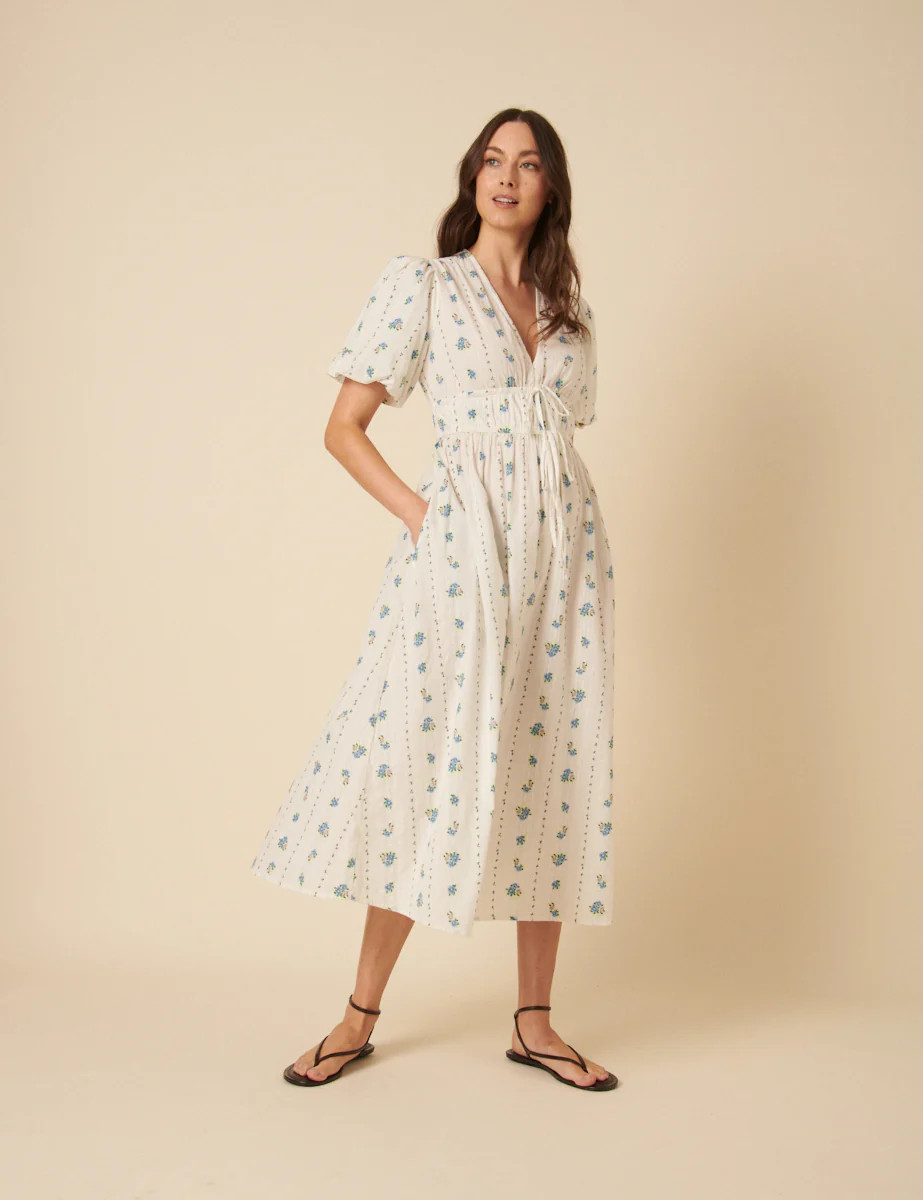 White Floral Printed Scottie Midi Dress | Nobody's Child